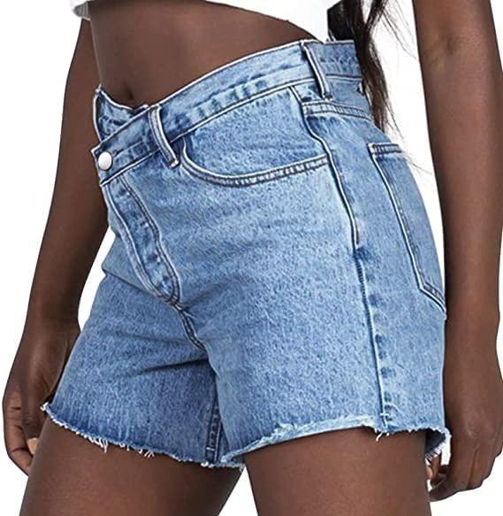 Genleck Women Crossover High Waisted Jeans Shorts Stretchy Casual Shorts Boyfriend Summer Womenswear Bottom Lady Jeans Underwear