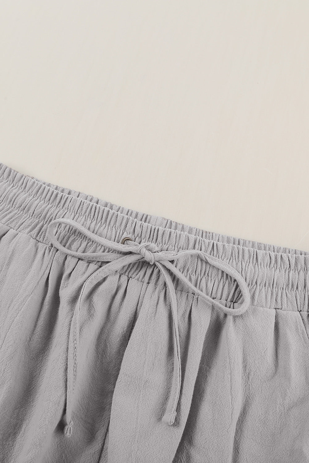Women's Gray Drawstring Elastic Waist Pockets Long Straight Legs Pants