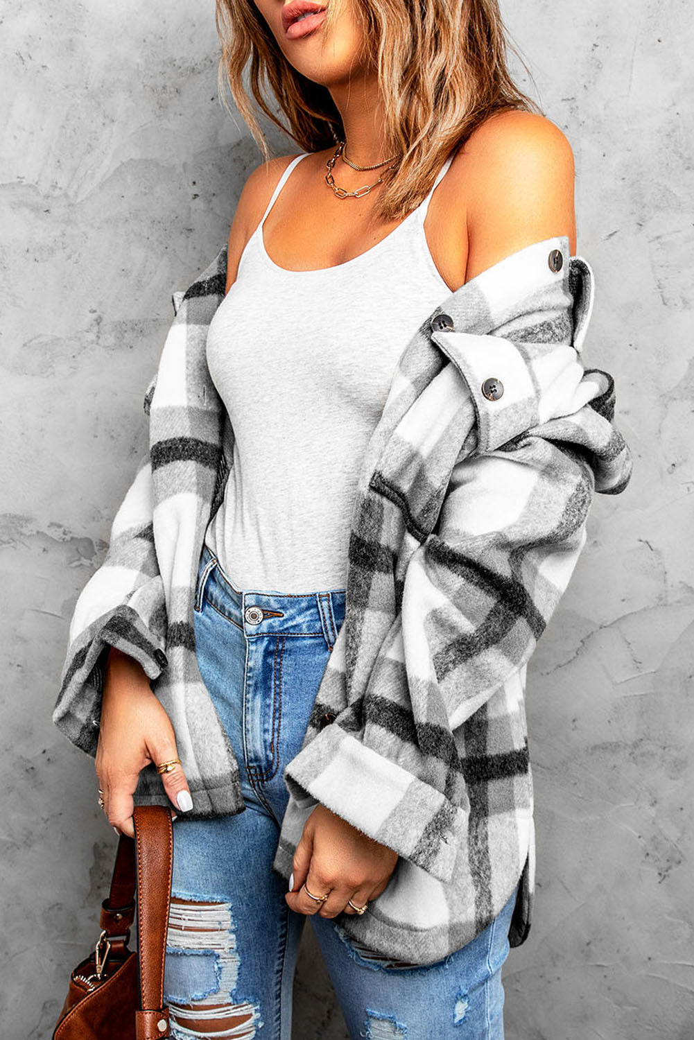 Black Plaid Print Shacket