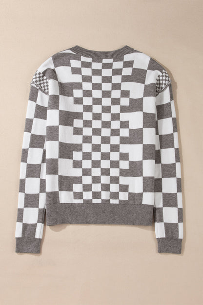 Checkered Drop Shoulder Sweater