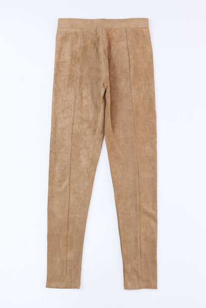 High Waist Faux Suede Khaki Skinny Leggings