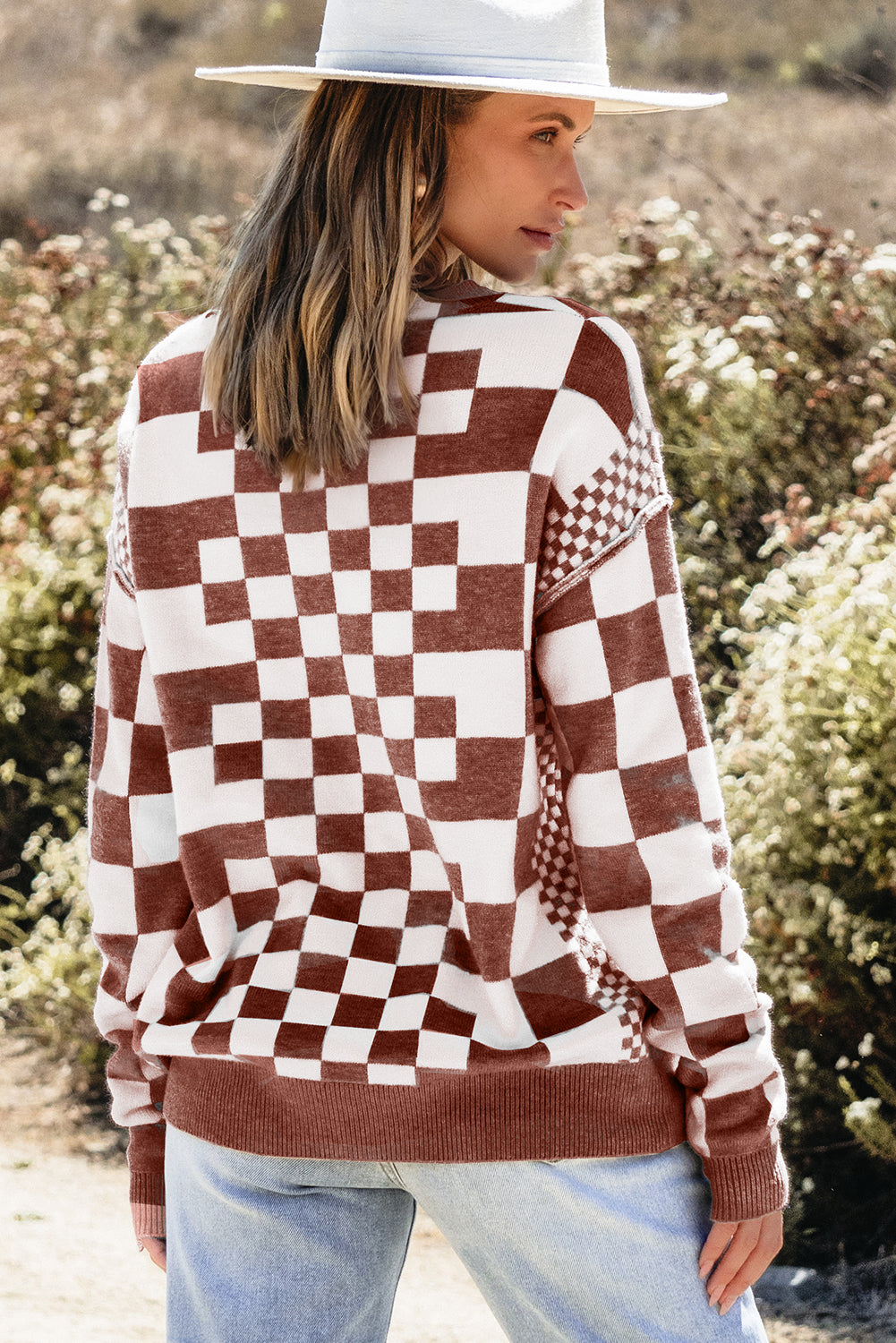 Checkered Drop Shoulder Sweater