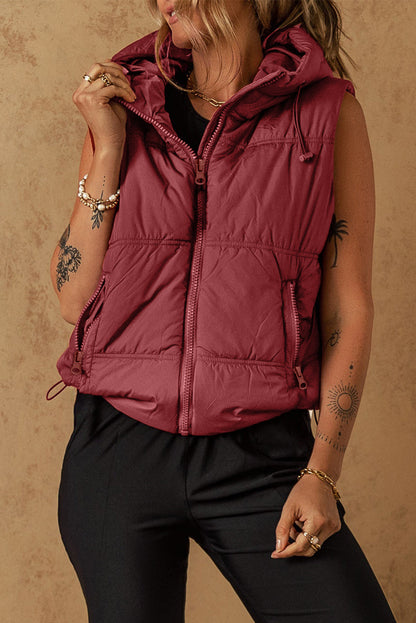 Zip-up Side Pockets Hooded Puffer Vest