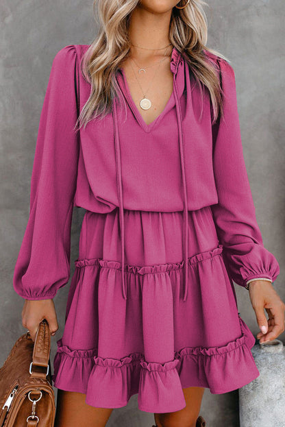 V Neck Ruffle Tiered Mini Dress