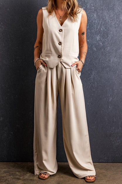 Elastic Waist Pleated Wide Leg Pants