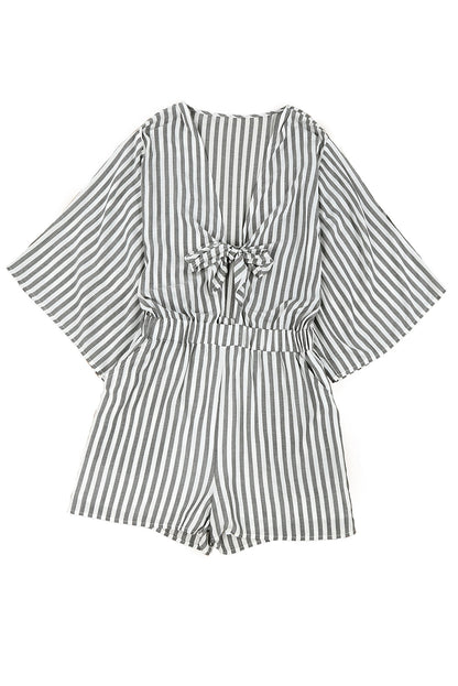 Kimono Sleeves Tie Front Striped Romper