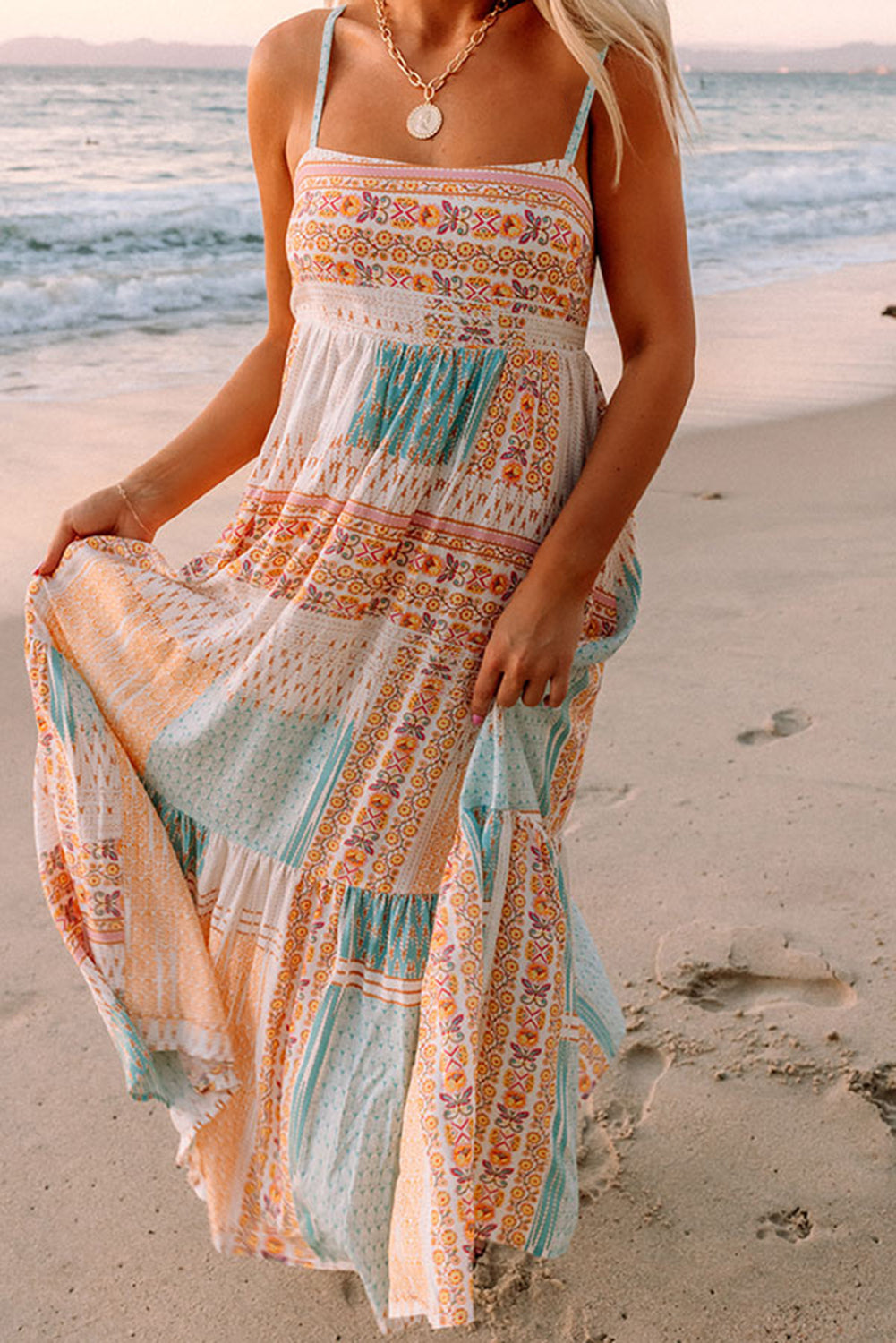 Boho Print Square Neck Sundress