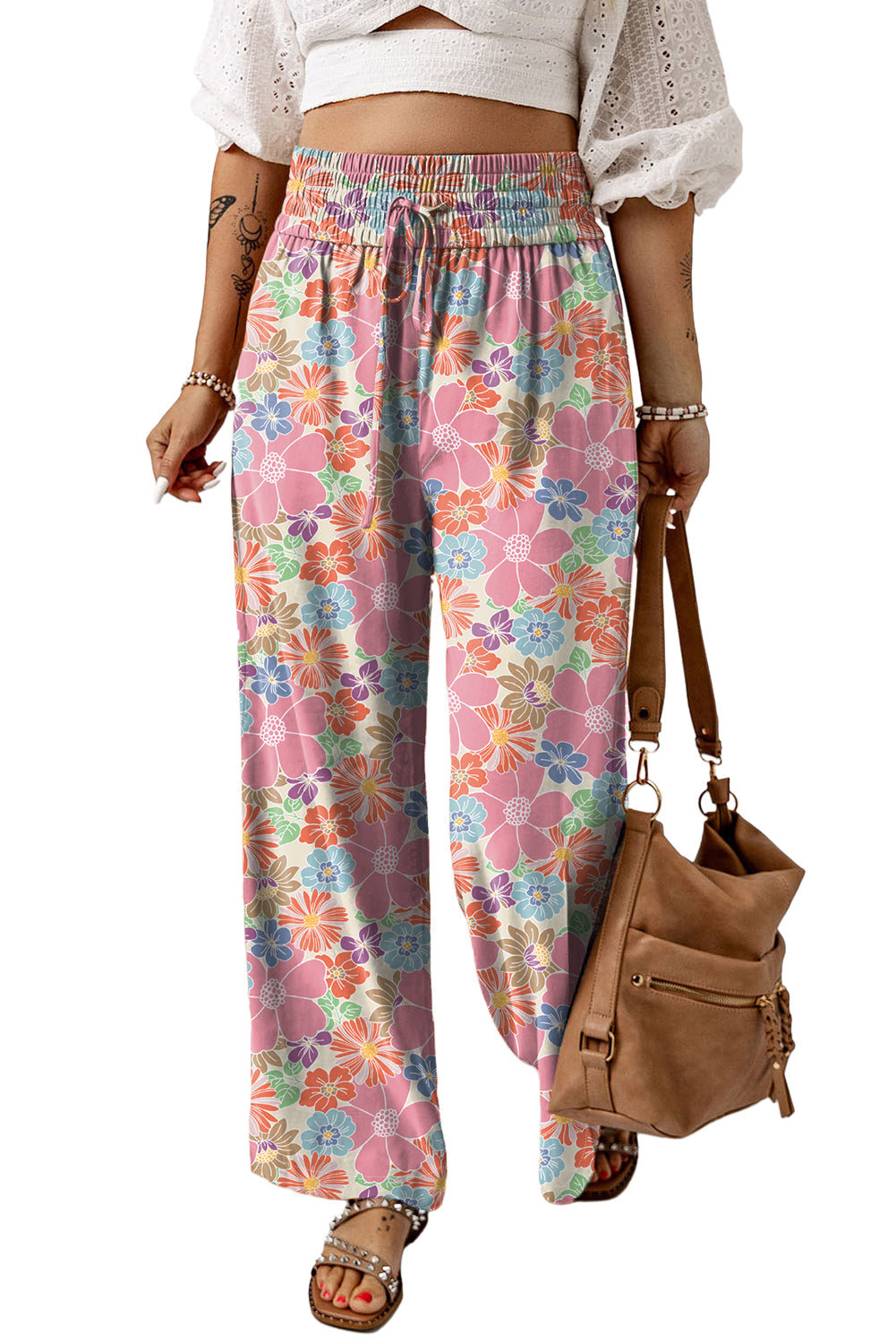 Floral Smocked Waist Loose Pants