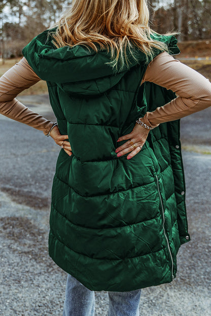 Hooded Long Quilted Vest Coat