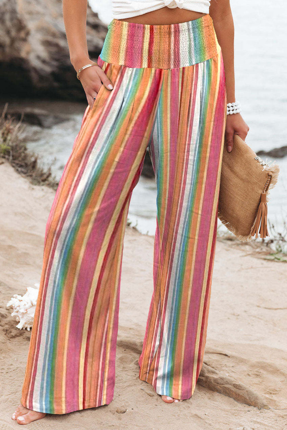 Striped High Waist Wide Leg Pants