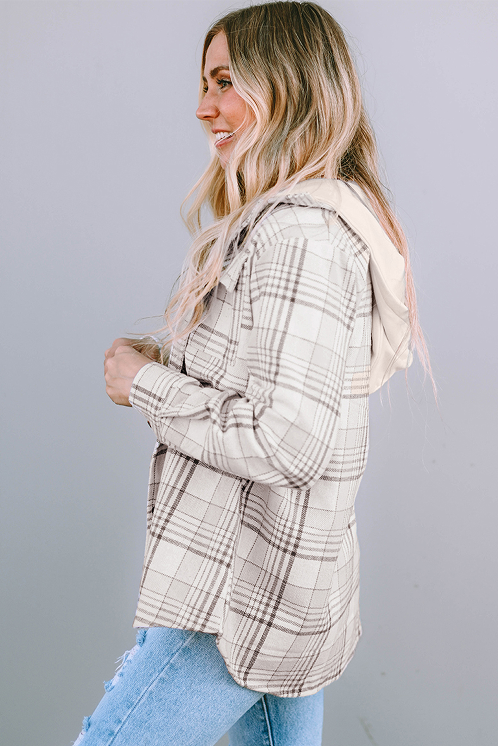 Plaid Hood Buttoned Shacket