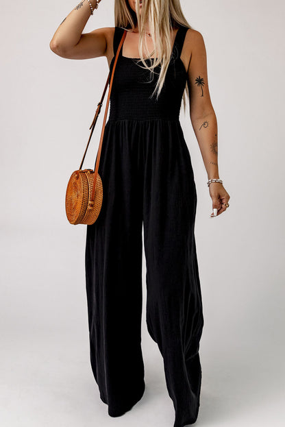 Smocked Sleeveless Wide Leg Jumpsuit