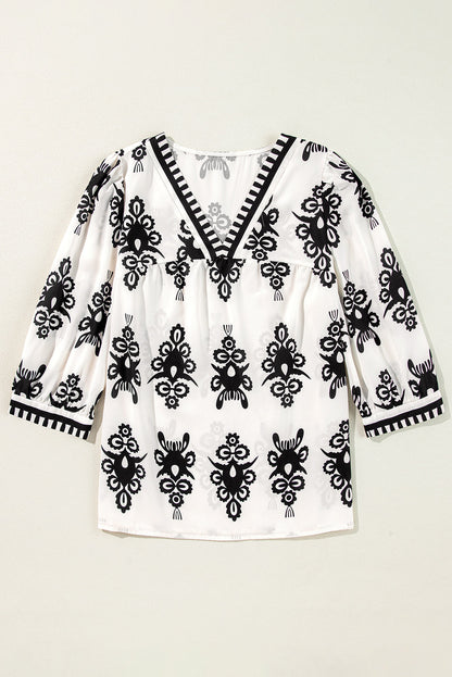 Vintage Geometric 3/4 Sleeve Blouse