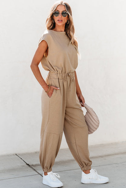 Open Back Drawstring Jogger Jumpsuit