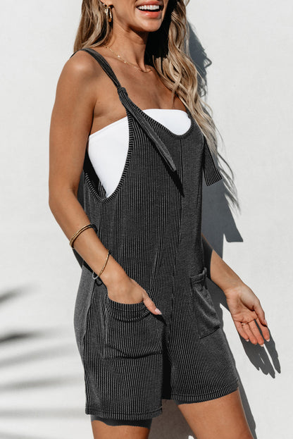 Striped Knotted Straps Pocketed Romper