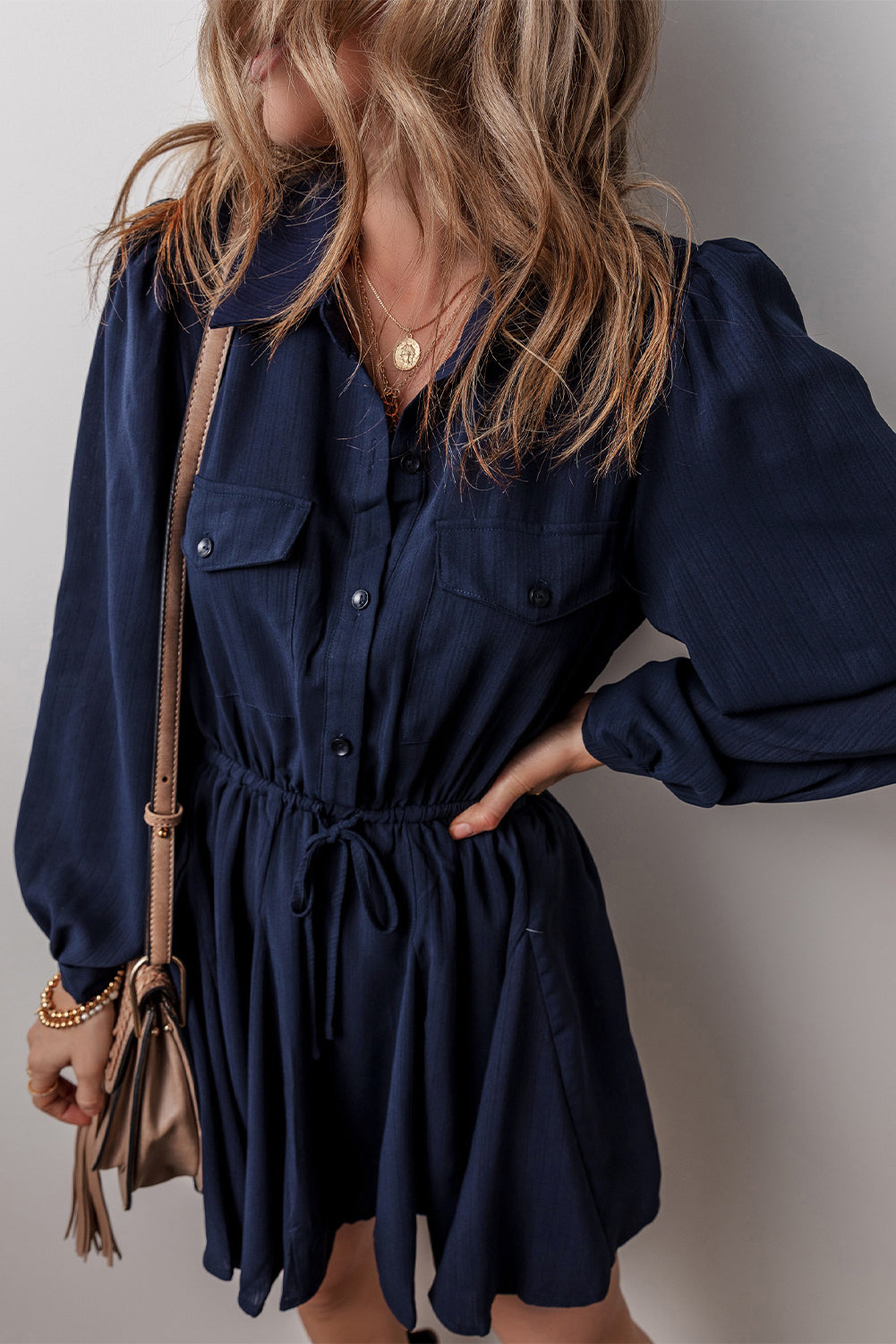 Chest Pockets Tunic Shirt Mini Dress