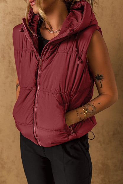 Zip-up Side Pockets Hooded Puffer Vest