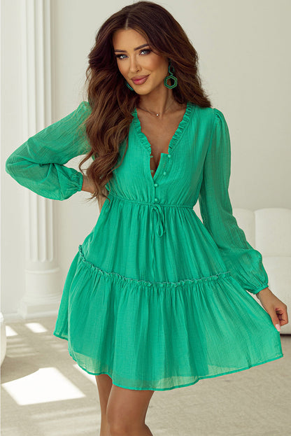 Frilly Drawstring Shift Mini Dress