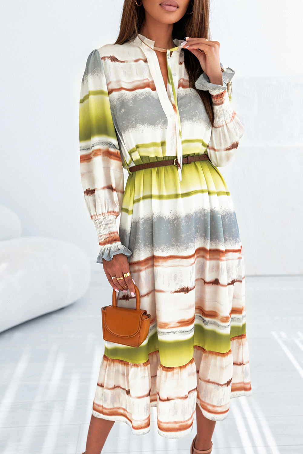 Lace Up Tie-dye Long Shirt Dress