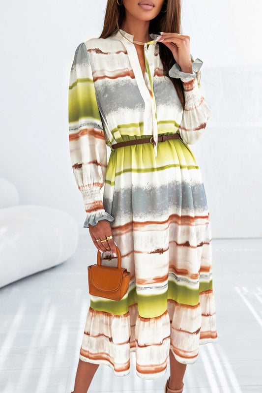 Lace Up Tie-dye Long Shirt Dress