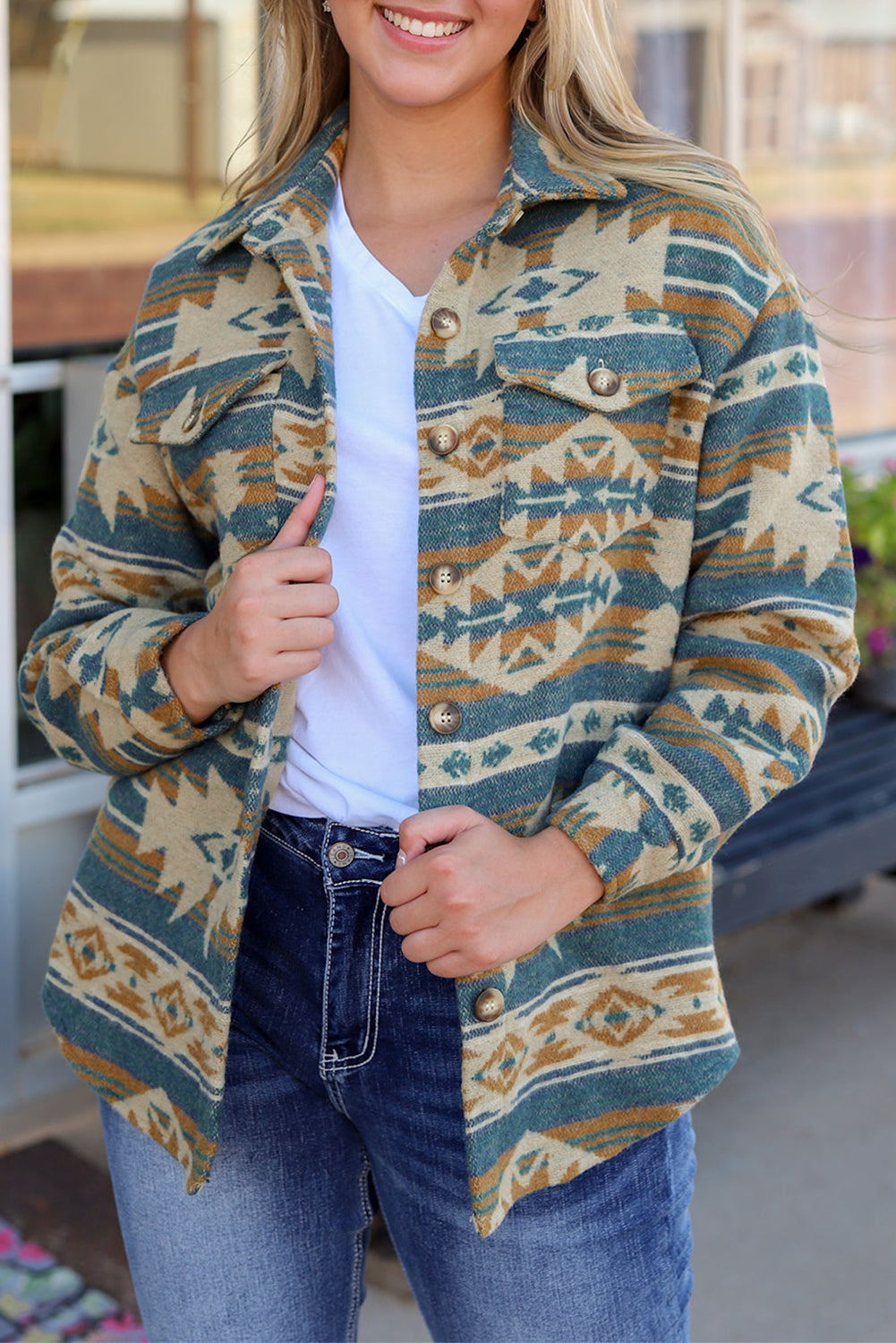 Aztec Print Button Shacket