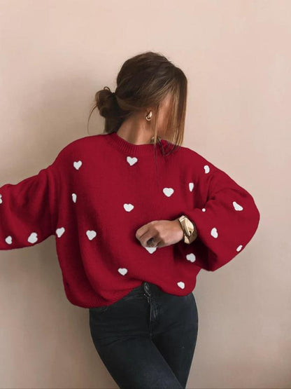 Heart Print Round Neck Sweater