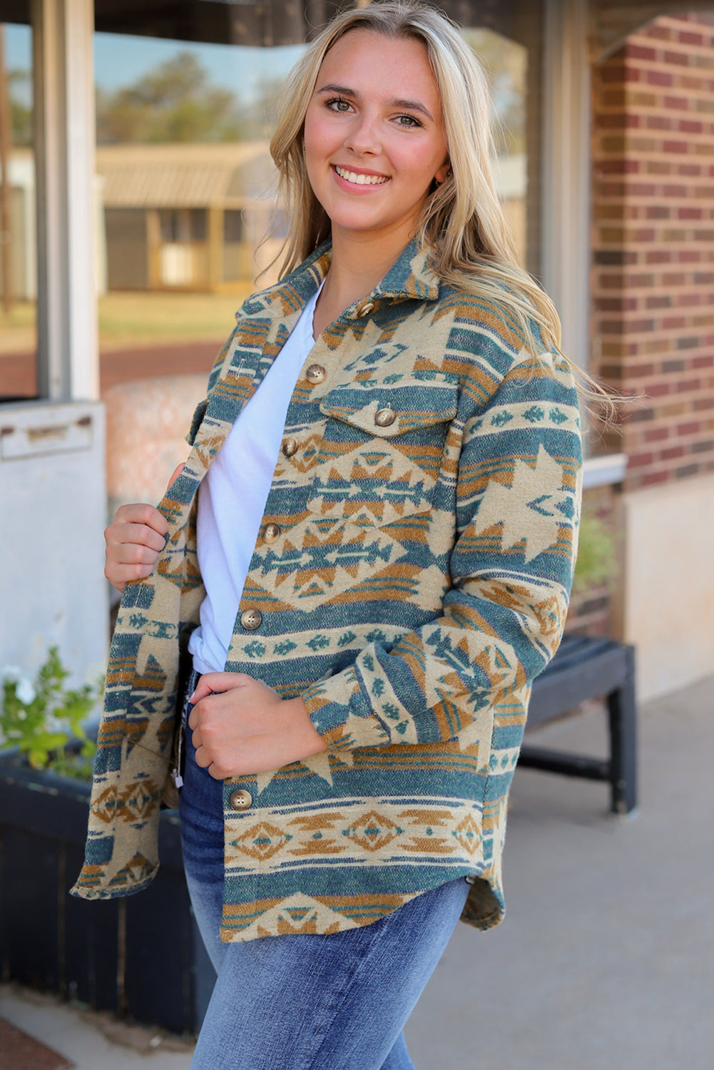 Aztec Print Button Shacket