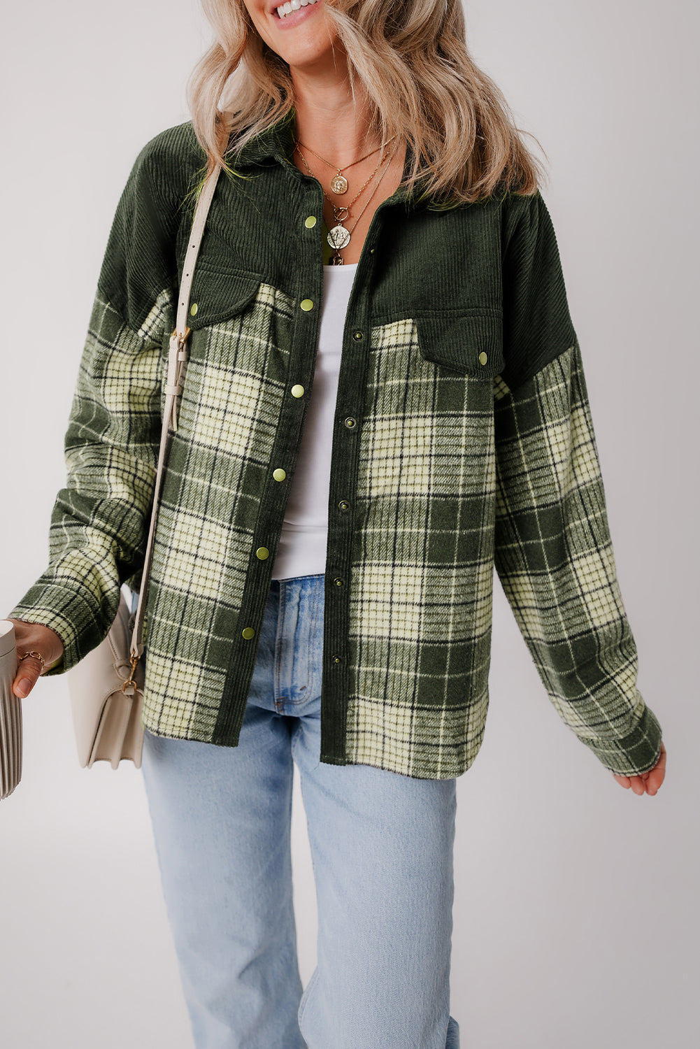 Snap Buttons Plaid Shacket