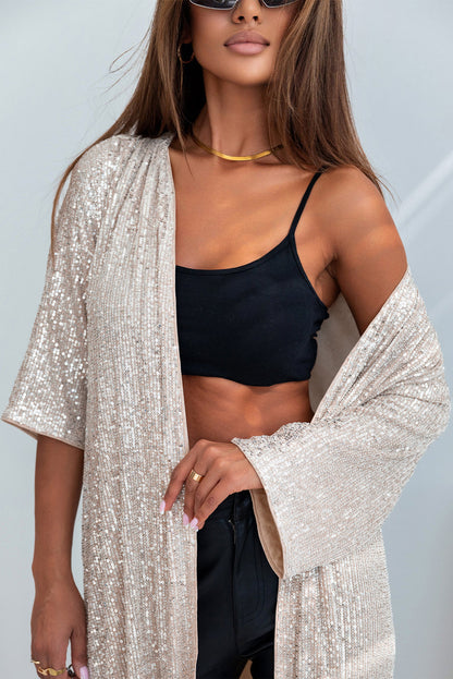 Sequin 3/4 Sleeve Duster Kimono