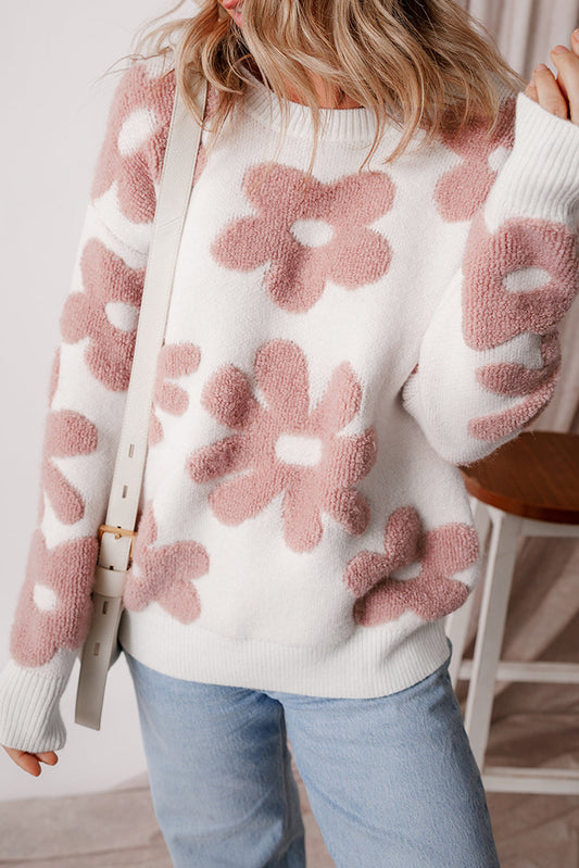 Textured Flower Loose Sweater