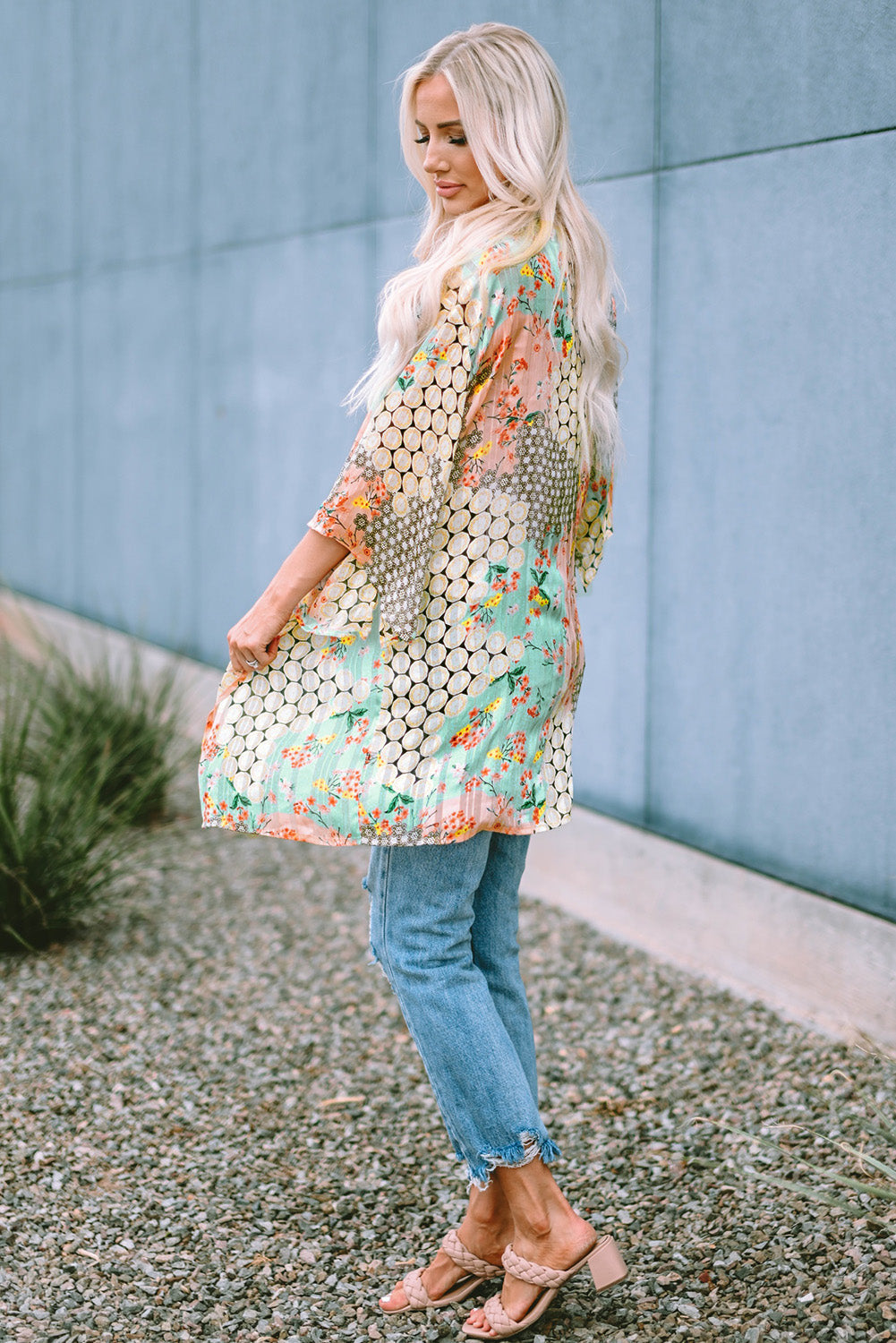 Floral Open Sheer Shimmer Kimono