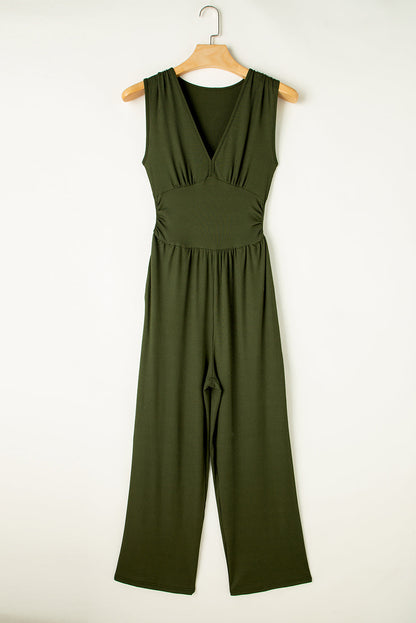 Sleeveless Ruched Wide Leg Jumpsuit