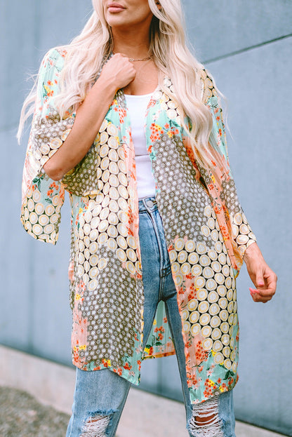 Floral Open Sheer Shimmer Kimono