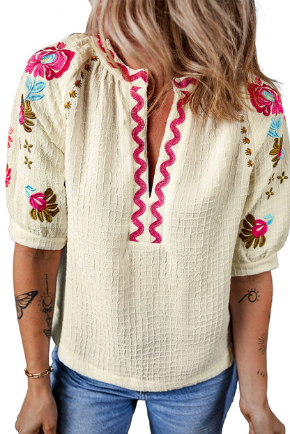 Embroidered Ricrac Textured Blouse