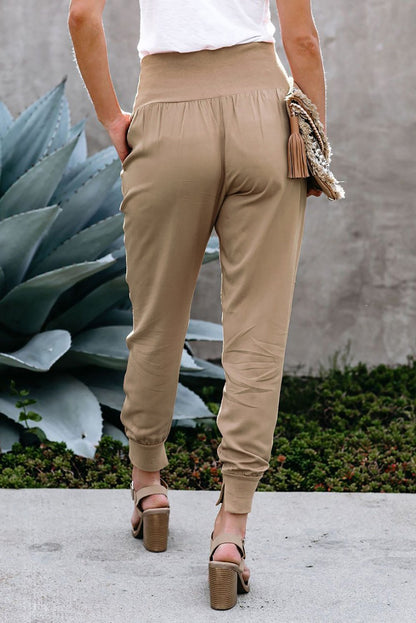 Women's Khaki Wide Waistband Pocketed Joggers