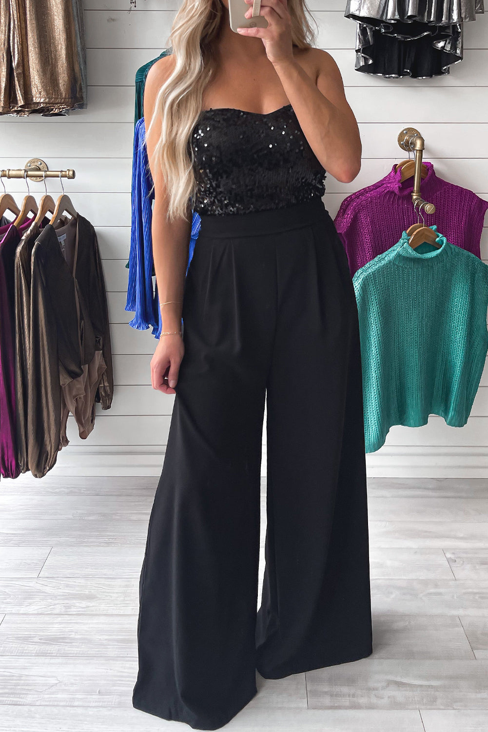 Sequin Tube Top Wide Leg Jumpsuit