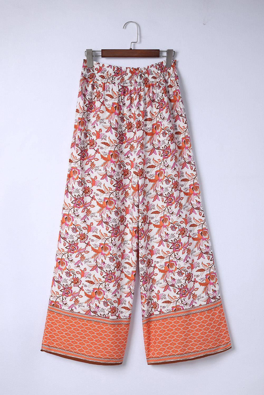 Floral Shirred High Waist Wide Leg Pants