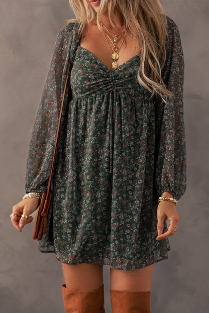 Floral Print Sweetheart Neck Mini Dress