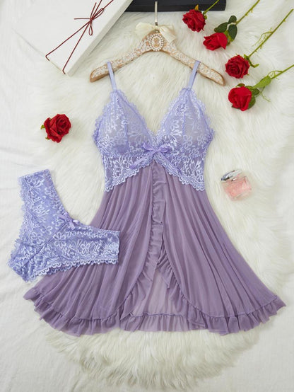 Lace Ruffle Trim Wrap Nightdress Set