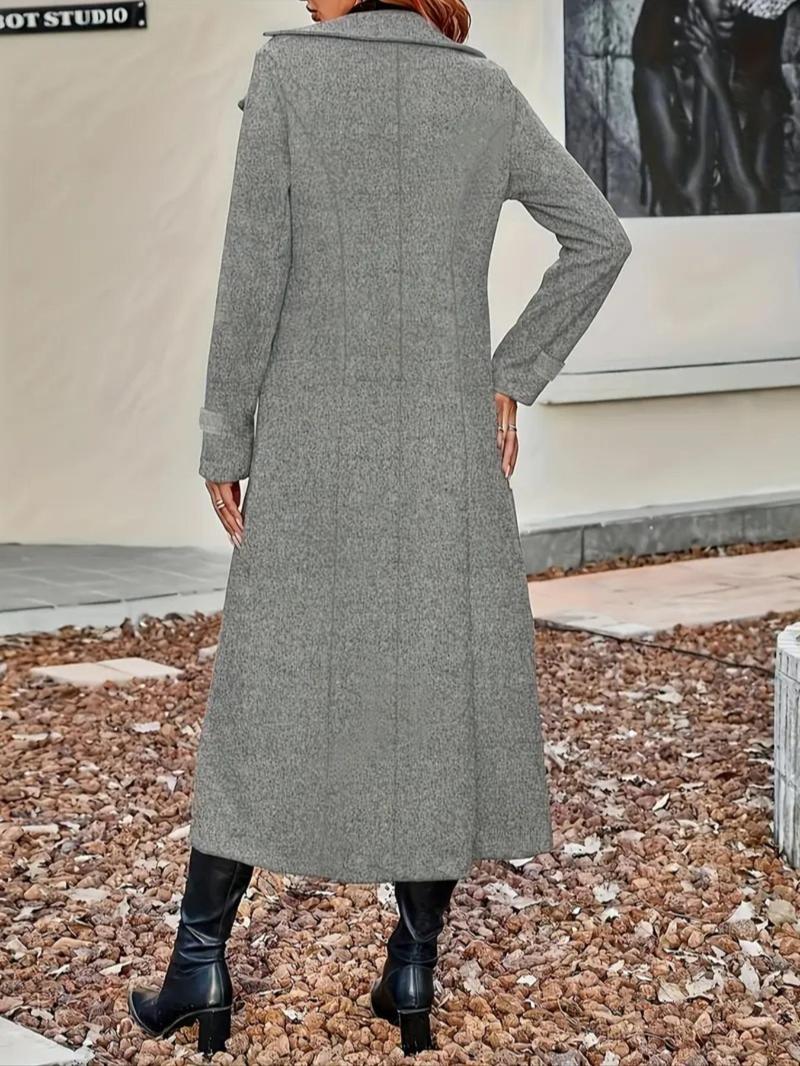 Elegant Solid Lapel Woolen Coat