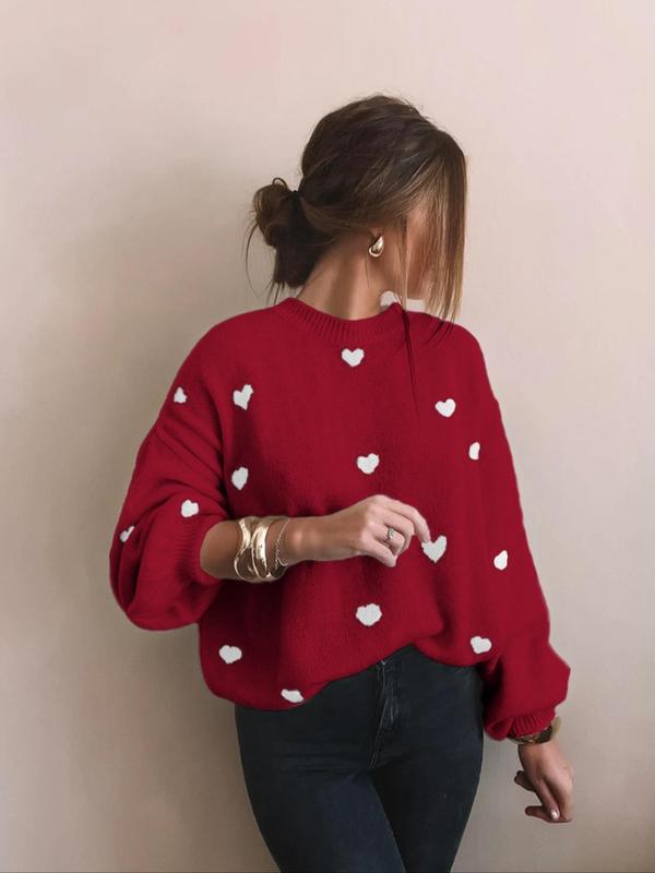 Heart Print Round Neck Sweater