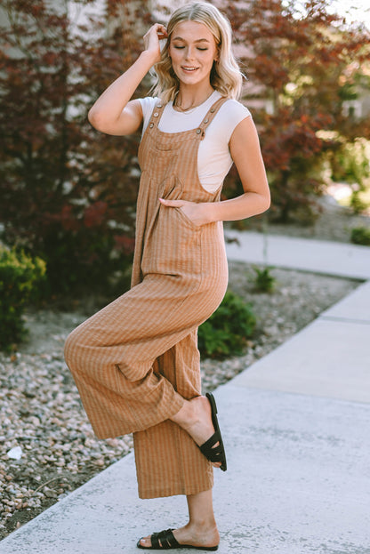 Striped Pleated Wide Leg Pocketed Jumpsuit