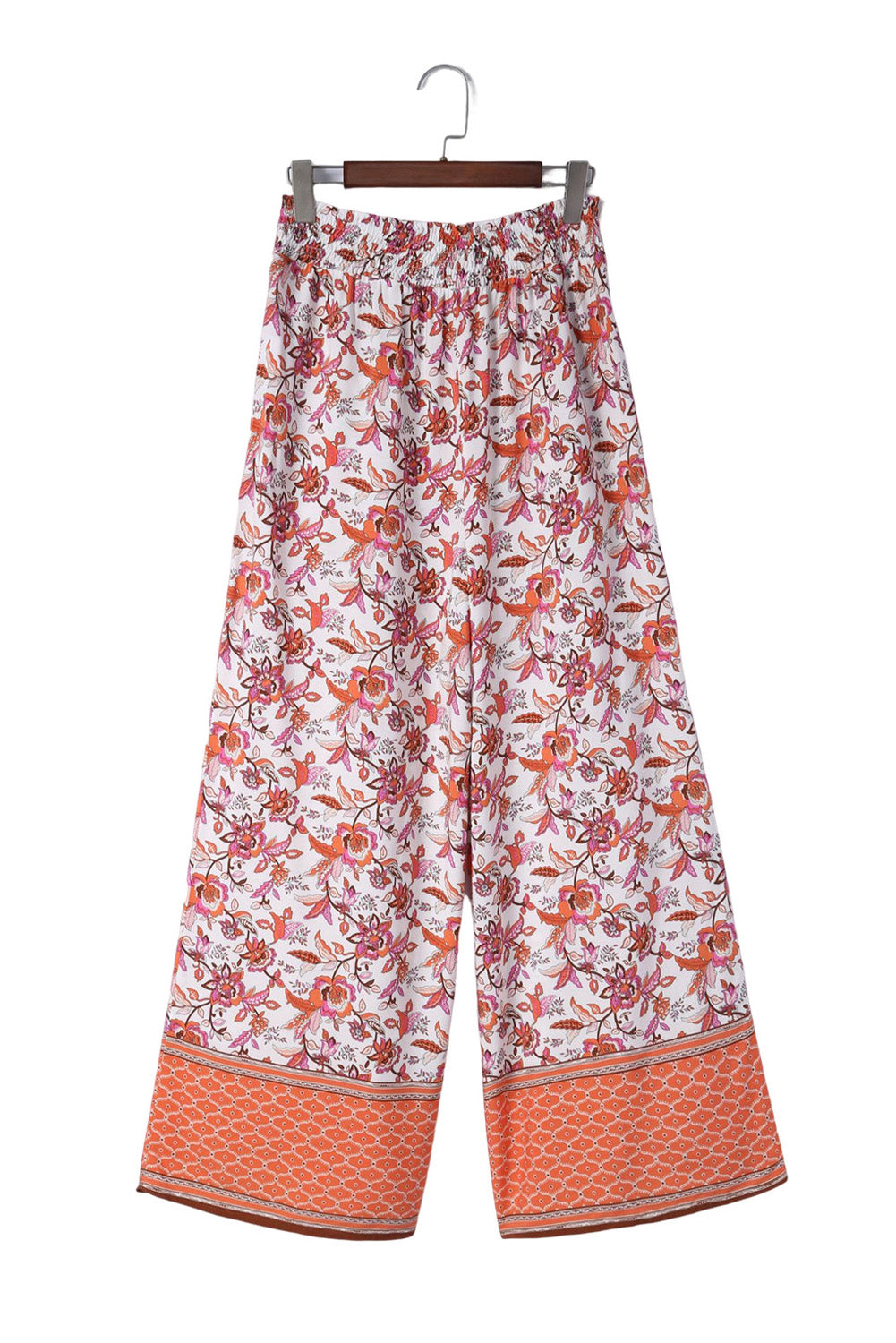 Floral Shirred High Waist Wide Leg Pants