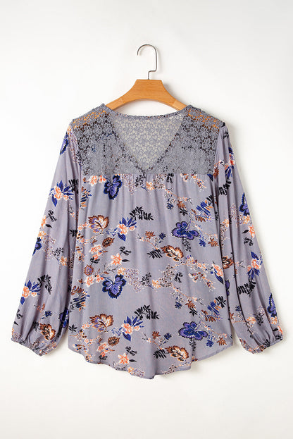 Lace Patchwork Knot Front Blouse