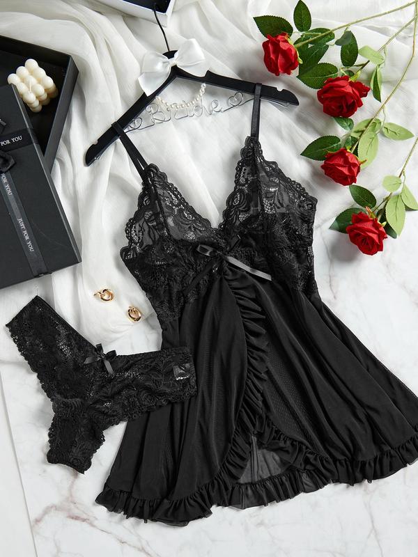 Lace Ruffle Trim Wrap Nightdress Set