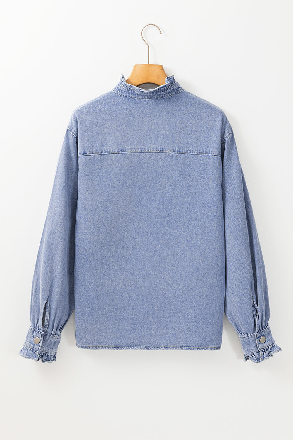 Ruffled Long Sleeve Denim Shirt