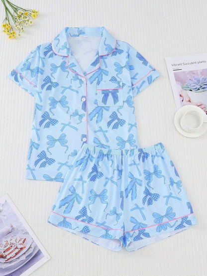 All Over Bow Decor Pajama Set