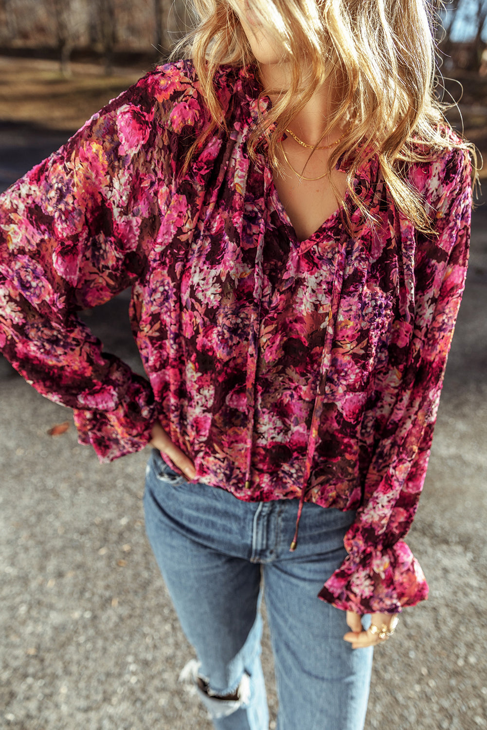 Floral Allover Ruffled Loose Blouse