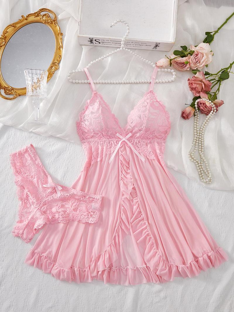 Lace Ruffle Trim Wrap Nightdress Set