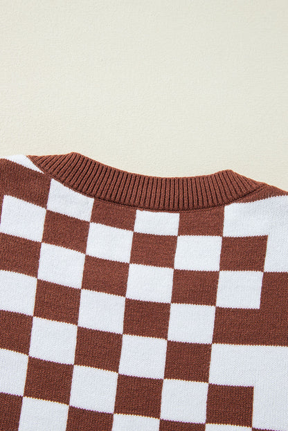 Checkered Drop Shoulder Sweater